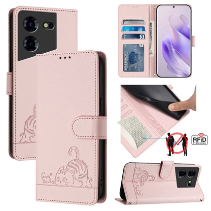Cat Rat Embossed Pattern RFID Leather Phone Case with Lanyard, For Tecno Pova 6 4G, For Tecno Camon 30 Pro 5G, For Tecno Camon 30 5G CL7, For Tecno Camon 30 4G, For Tecno Camon 30 5G, For Tecno Spark 20 Pro+, For Tecno Spark 20 Pro, For Tecno Spark 20C...