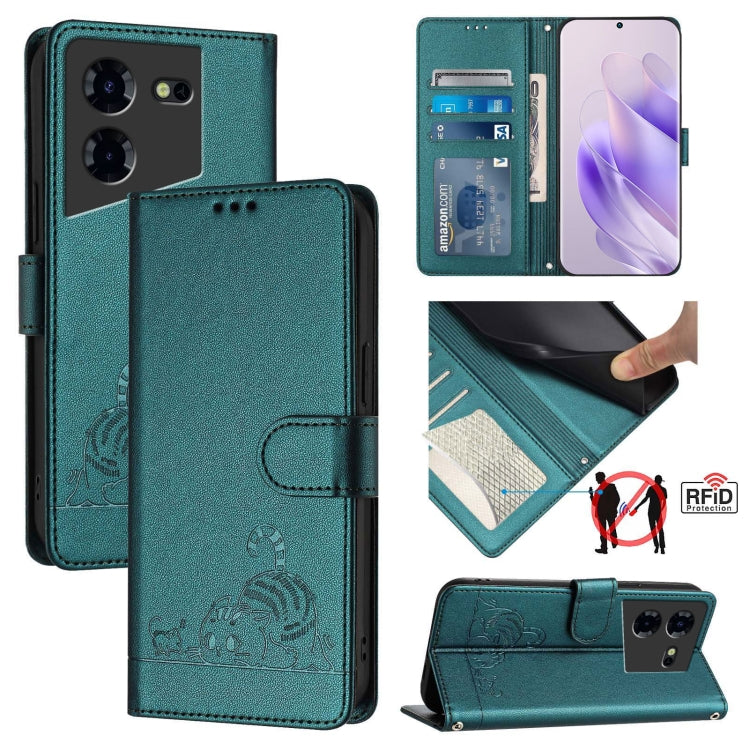 Cat Rat Embossed Pattern RFID Leather Phone Case with Lanyard, For Tecno Pova 6 4G, For Tecno Camon 30 Pro 5G, For Tecno Camon 30 5G CL7, For Tecno Camon 30 4G, For Tecno Camon 30 5G, For Tecno Spark 20 Pro+, For Tecno Spark 20 Pro, For Tecno Spark 20C...