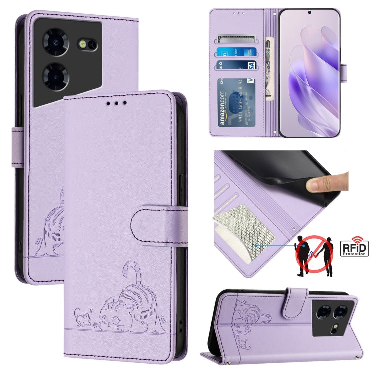 Cat Rat Embossed Pattern RFID Leather Phone Case with Lanyard, For Tecno Pova 6 4G, For Tecno Camon 30 Pro 5G, For Tecno Camon 30 5G CL7, For Tecno Camon 30 4G, For Tecno Camon 30 5G, For Tecno Spark 20 Pro+, For Tecno Spark 20 Pro, For Tecno Spark 20C...