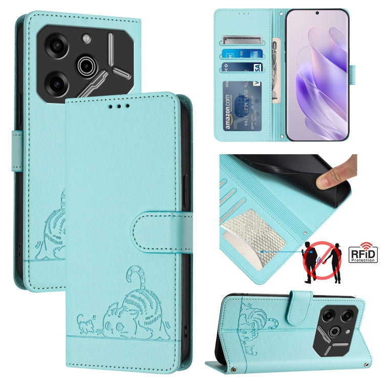 Cat Rat Embossed Pattern RFID Leather Phone Case with Lanyard, For Tecno Camon 50 Pro 4G, For Tecno Camon 50 4G, For Tecno Spark Slim 5G, For Tecno Camon 40 Premier, For Tecno Spark 30C 5G / Pop 9 5G, For Tecno Spark 30 5G                              ...
