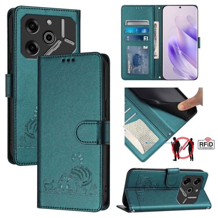 Cat Rat Embossed Pattern RFID Leather Phone Case with Lanyard, For Tecno Camon 50 Pro 4G, For Tecno Camon 50 4G, For Tecno Spark Slim 5G, For Tecno Camon 40 Premier, For Tecno Spark 30C 5G / Pop 9 5G, For Tecno Spark 30 5G                              ...