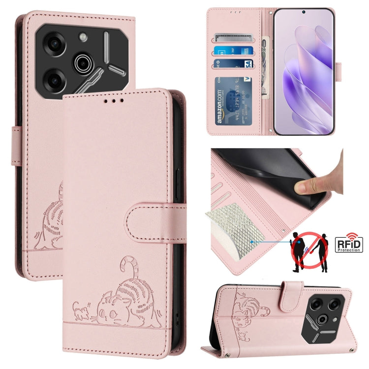 Cat Rat Embossed Pattern RFID Leather Phone Case with Lanyard, For Tecno Camon 50 Pro 4G, For Tecno Camon 50 4G, For Tecno Spark Slim 5G, For Tecno Camon 40 Premier, For Tecno Spark 30C 5G / Pop 9 5G, For Tecno Spark 30 5G                              ...