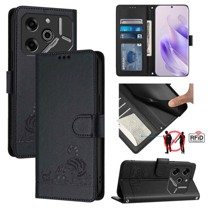 Cat Rat Embossed Pattern RFID Leather Phone Case with Lanyard, For Tecno Camon 50 Pro 4G, For Tecno Camon 50 4G, For Tecno Spark Slim 5G, For Tecno Camon 40 Premier, For Tecno Spark 30C 5G / Pop 9 5G, For Tecno Spark 30 5G                              ...