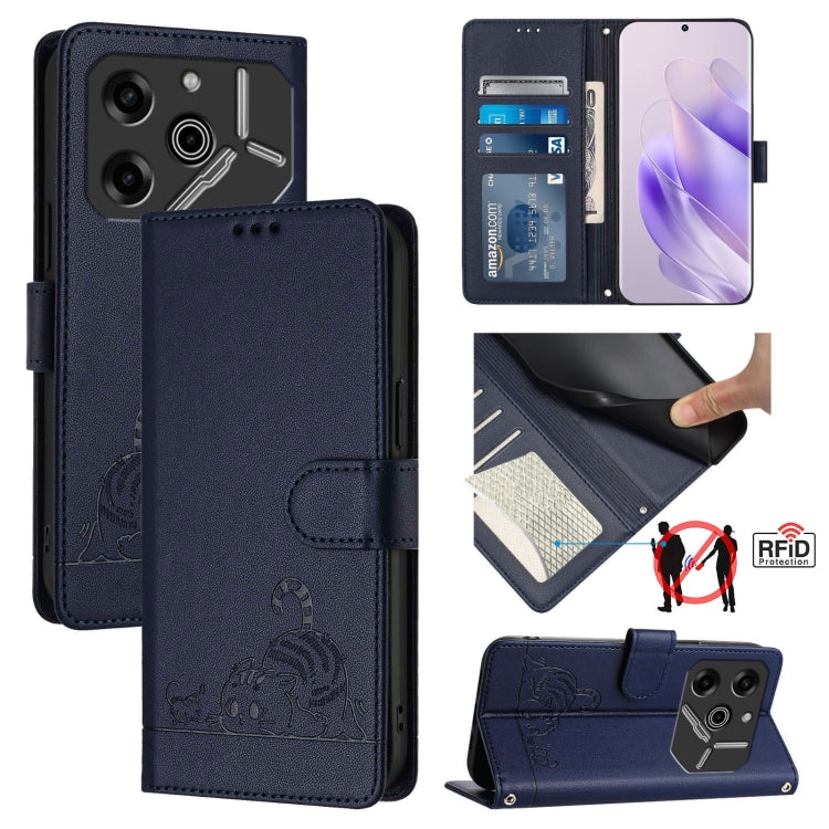 Cat Rat Embossed Pattern RFID Leather Phone Case with Lanyard, For Tecno Camon 50 Pro 4G, For Tecno Camon 50 4G, For Tecno Spark Slim 5G, For Tecno Camon 40 Premier, For Tecno Spark 30C 5G / Pop 9 5G, For Tecno Spark 30 5G                              ...