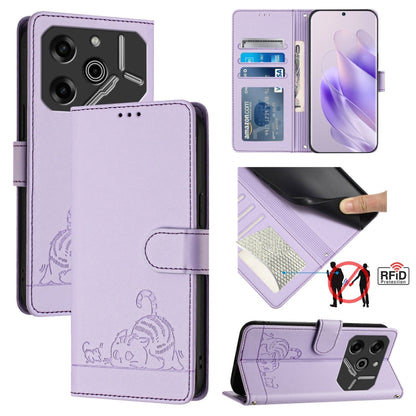 Cat Rat Embossed Pattern RFID Leather Phone Case with Lanyard, For Tecno Camon 50 Pro 4G, For Tecno Camon 50 4G, For Tecno Spark Slim 5G, For Tecno Camon 40 Premier, For Tecno Spark 30C 5G / Pop 9 5G, For Tecno Spark 30 5G                              ...