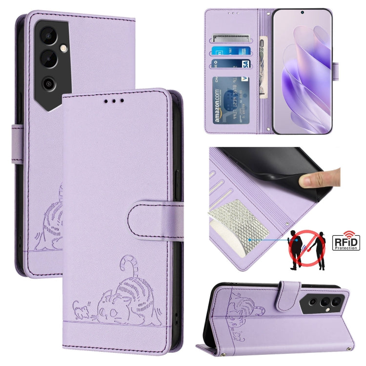 Cat Rat Embossed Pattern RFID Leather Phone Case with Lanyard, For Tecno Spark GO 2023, For Tecno POP 7 / POP 7 Pro, For Tecno Spark 10 5G, For Tecno Spark 10C, For Tecno Spark 10 4G, For Tecno Spark 10 Pro, For Tecno Camon 19 Pro 5G, For Tecno POVA 4 ...