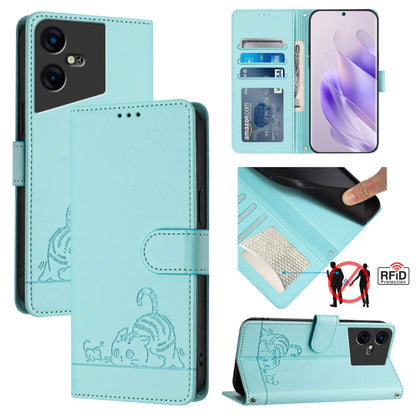 Cat Rat Embossed Pattern RFID Leather Phone Case with Lanyard, For Tecno Pova 6 4G, For Tecno Camon 30 Pro 5G, For Tecno Camon 30 5G CL7, For Tecno Camon 30 4G, For Tecno Camon 30 5G, For Tecno Spark 20 Pro+, For Tecno Spark 20 Pro, For Tecno Spark 20C...