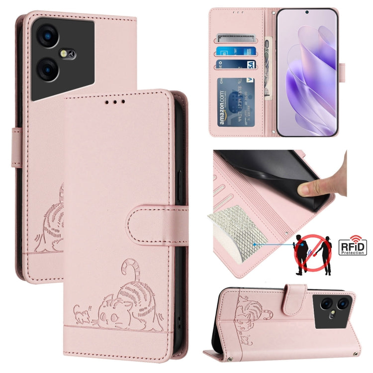 Cat Rat Embossed Pattern RFID Leather Phone Case with Lanyard, For Tecno Pova 6 4G, For Tecno Camon 30 Pro 5G, For Tecno Camon 30 5G CL7, For Tecno Camon 30 4G, For Tecno Camon 30 5G, For Tecno Spark 20 Pro+, For Tecno Spark 20 Pro, For Tecno Spark 20C...