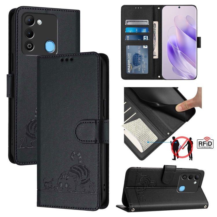 Cat Rat Embossed Pattern RFID Leather Phone Case with Lanyard, For Tecno Spark GO 2023, For Tecno POP 7 / POP 7 Pro, For Tecno Spark 10 5G, For Tecno Spark 10C, For Tecno Spark 10 4G, For Tecno Spark 10 Pro, For Tecno Camon 19 Pro 5G, For Tecno POVA 4 ...