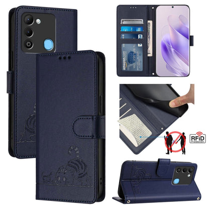 Cat Rat Embossed Pattern RFID Leather Phone Case with Lanyard, For Tecno Spark GO 2023, For Tecno POP 7 / POP 7 Pro, For Tecno Spark 10 5G, For Tecno Spark 10C, For Tecno Spark 10 4G, For Tecno Spark 10 Pro, For Tecno Camon 19 Pro 5G, For Tecno POVA 4 ...