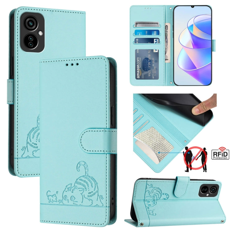 Cat Rat Embossed Pattern RFID Leather Phone Case with Lanyard, For Tecno Spark GO 2023, For Tecno POP 7 / POP 7 Pro, For Tecno Spark 10 5G, For Tecno Spark 10C, For Tecno Spark 10 4G, For Tecno Spark 10 Pro, For Tecno Camon 19 Pro 5G, For Tecno POVA 4 ...