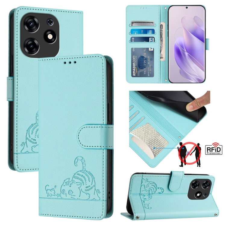 Cat Rat Embossed Pattern RFID Leather Phone Case with Lanyard, For Tecno Camon 50 Pro 4G, For Tecno Camon 50 4G, For Tecno Spark Slim 5G, For Tecno Camon 40 Premier, For Tecno Spark 30C 5G / Pop 9 5G, For Tecno Spark 30 5G                              ...