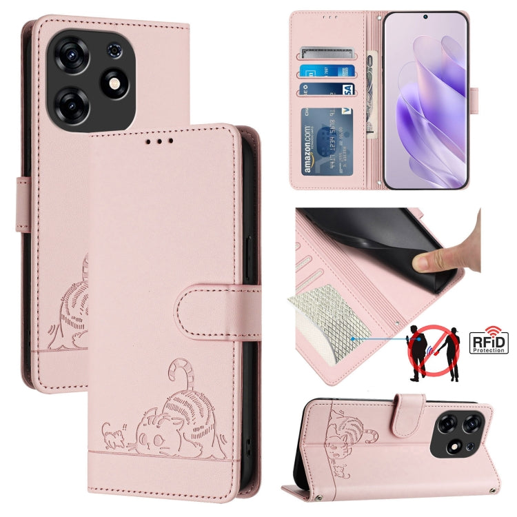 Cat Rat Embossed Pattern RFID Leather Phone Case with Lanyard, For Tecno Camon 50 Pro 4G, For Tecno Camon 50 4G, For Tecno Spark Slim 5G, For Tecno Camon 40 Premier, For Tecno Spark 30C 5G / Pop 9 5G, For Tecno Spark 30 5G                              ...