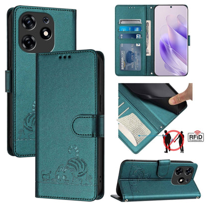 Cat Rat Embossed Pattern RFID Leather Phone Case with Lanyard, For Tecno Camon 50 Pro 4G, For Tecno Camon 50 4G, For Tecno Spark Slim 5G, For Tecno Camon 40 Premier, For Tecno Spark 30C 5G / Pop 9 5G, For Tecno Spark 30 5G                              ...
