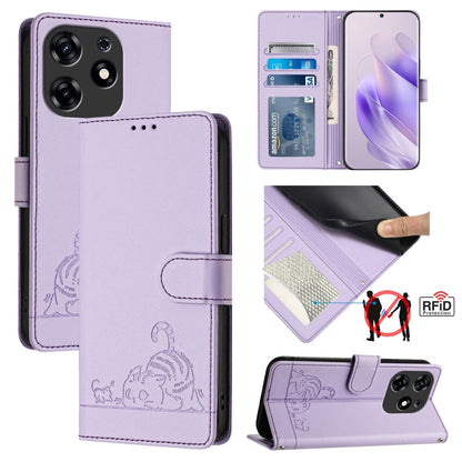 Cat Rat Embossed Pattern RFID Leather Phone Case with Lanyard, For Tecno Camon 50 Pro 4G, For Tecno Camon 50 4G, For Tecno Spark Slim 5G, For Tecno Camon 40 Premier, For Tecno Spark 30C 5G / Pop 9 5G, For Tecno Spark 30 5G                              ...