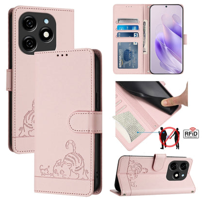 Cat Rat Embossed Pattern RFID Leather Phone Case with Lanyard, For Tecno Pova 6 4G, For Tecno Camon 30 Pro 5G, For Tecno Camon 30 5G CL7, For Tecno Camon 30 4G, For Tecno Camon 30 5G, For Tecno Spark 20 Pro+, For Tecno Spark 20 Pro, For Tecno Spark 20C...