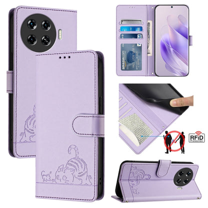 Cat Rat Embossed Pattern RFID Leather Phone Case with Lanyard, For Tecno Pova 6 4G, For Tecno Camon 30 Pro 5G, For Tecno Camon 30 5G CL7, For Tecno Camon 30 4G, For Tecno Camon 30 5G, For Tecno Spark 20 Pro+, For Tecno Spark 20 Pro, For Tecno Spark 20C...