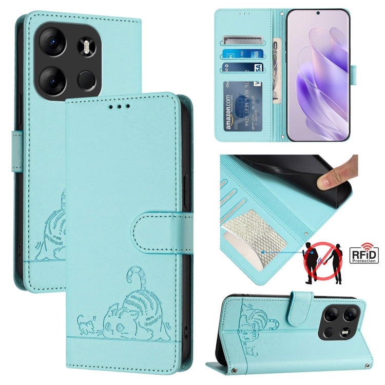 Cat Rat Embossed Pattern RFID Leather Phone Case with Lanyard, For Tecno Spark GO 2023, For Tecno POP 7 / POP 7 Pro, For Tecno Spark 10 5G, For Tecno Spark 10C, For Tecno Spark 10 4G, For Tecno Spark 10 Pro, For Tecno Camon 19 Pro 5G, For Tecno POVA 4 ...