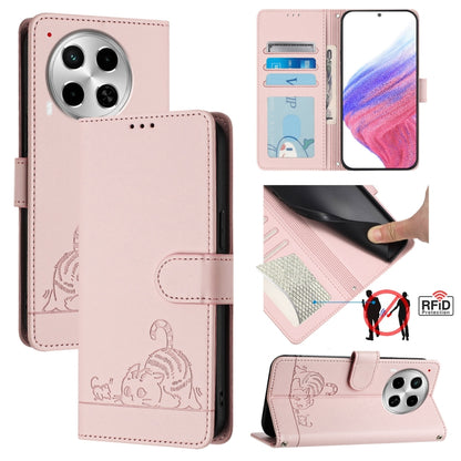 Cat Rat Embossed Pattern RFID Leather Phone Case with Lanyard, For Tecno Pova 6 4G, For Tecno Camon 30 Pro 5G, For Tecno Camon 30 5G CL7, For Tecno Camon 30 4G, For Tecno Camon 30 5G, For Tecno Spark 20 Pro+, For Tecno Spark 20 Pro, For Tecno Spark 20C...