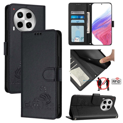 Cat Rat Embossed Pattern RFID Leather Phone Case with Lanyard, For Tecno Pova 6 4G, For Tecno Camon 30 Pro 5G, For Tecno Camon 30 5G CL7, For Tecno Camon 30 4G, For Tecno Camon 30 5G, For Tecno Spark 20 Pro+, For Tecno Spark 20 Pro, For Tecno Spark 20C...