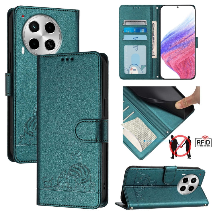 Cat Rat Embossed Pattern RFID Leather Phone Case with Lanyard, For Tecno Pova 6 4G, For Tecno Camon 30 Pro 5G, For Tecno Camon 30 5G CL7, For Tecno Camon 30 4G, For Tecno Camon 30 5G, For Tecno Spark 20 Pro+, For Tecno Spark 20 Pro, For Tecno Spark 20C...