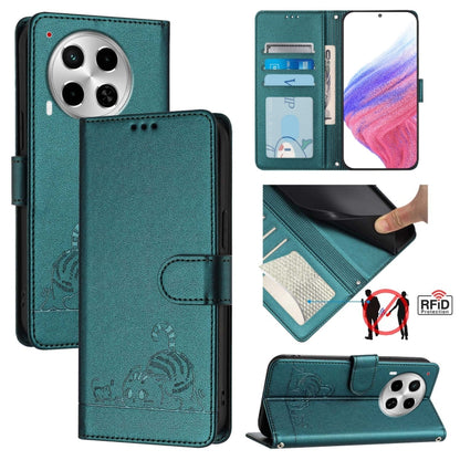 Cat Rat Embossed Pattern RFID Leather Phone Case with Lanyard, For Tecno Pova 6 4G, For Tecno Camon 30 Pro 5G, For Tecno Camon 30 5G CL7, For Tecno Camon 30 4G, For Tecno Camon 30 5G, For Tecno Spark 20 Pro+, For Tecno Spark 20 Pro, For Tecno Spark 20C...
