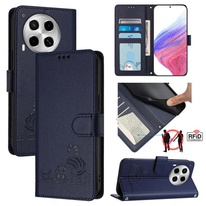 Cat Rat Embossed Pattern RFID Leather Phone Case with Lanyard, For Tecno Pova 6 4G, For Tecno Camon 30 Pro 5G, For Tecno Camon 30 5G CL7, For Tecno Camon 30 4G, For Tecno Camon 30 5G, For Tecno Spark 20 Pro+, For Tecno Spark 20 Pro, For Tecno Spark 20C...
