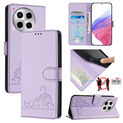 Cat Rat Embossed Pattern RFID Leather Phone Case with Lanyard, For Tecno Pova 6 4G, For Tecno Camon 30 Pro 5G, For Tecno Camon 30 5G CL7, For Tecno Camon 30 4G, For Tecno Camon 30 5G, For Tecno Spark 20 Pro+, For Tecno Spark 20 Pro, For Tecno Spark 20C...