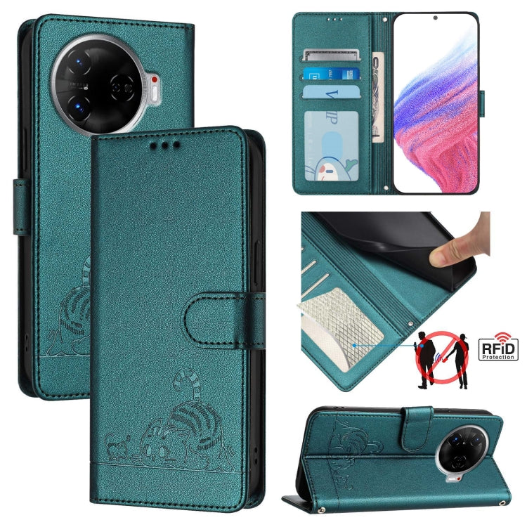 Cat Rat Embossed Pattern RFID Leather Phone Case with Lanyard, For Tecno Pova 6 4G, For Tecno Camon 30 Pro 5G, For Tecno Camon 30 5G CL7, For Tecno Camon 30 4G, For Tecno Camon 30 5G, For Tecno Spark 20 Pro+, For Tecno Spark 20 Pro, For Tecno Spark 20C...