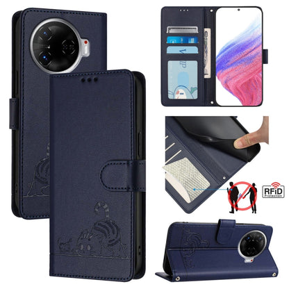 Cat Rat Embossed Pattern RFID Leather Phone Case with Lanyard, For Tecno Pova 6 4G, For Tecno Camon 30 Pro 5G, For Tecno Camon 30 5G CL7, For Tecno Camon 30 4G, For Tecno Camon 30 5G, For Tecno Spark 20 Pro+, For Tecno Spark 20 Pro, For Tecno Spark 20C...