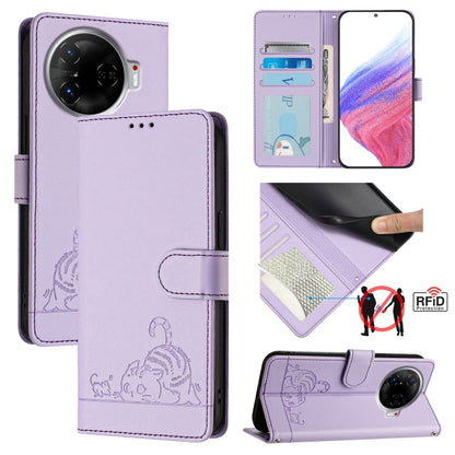 Cat Rat Embossed Pattern RFID Leather Phone Case with Lanyard, For Tecno Pova 6 4G, For Tecno Camon 30 Pro 5G, For Tecno Camon 30 5G CL7, For Tecno Camon 30 4G, For Tecno Camon 30 5G, For Tecno Spark 20 Pro+, For Tecno Spark 20 Pro, For Tecno Spark 20C...