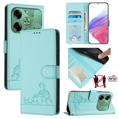 Cat Rat Embossed Pattern RFID Leather Phone Case with Lanyard, For Tecno Pova 6 4G, For Tecno Camon 30 Pro 5G, For Tecno Camon 30 5G CL7, For Tecno Camon 30 4G, For Tecno Camon 30 5G, For Tecno Spark 20 Pro+, For Tecno Spark 20 Pro, For Tecno Spark 20C...