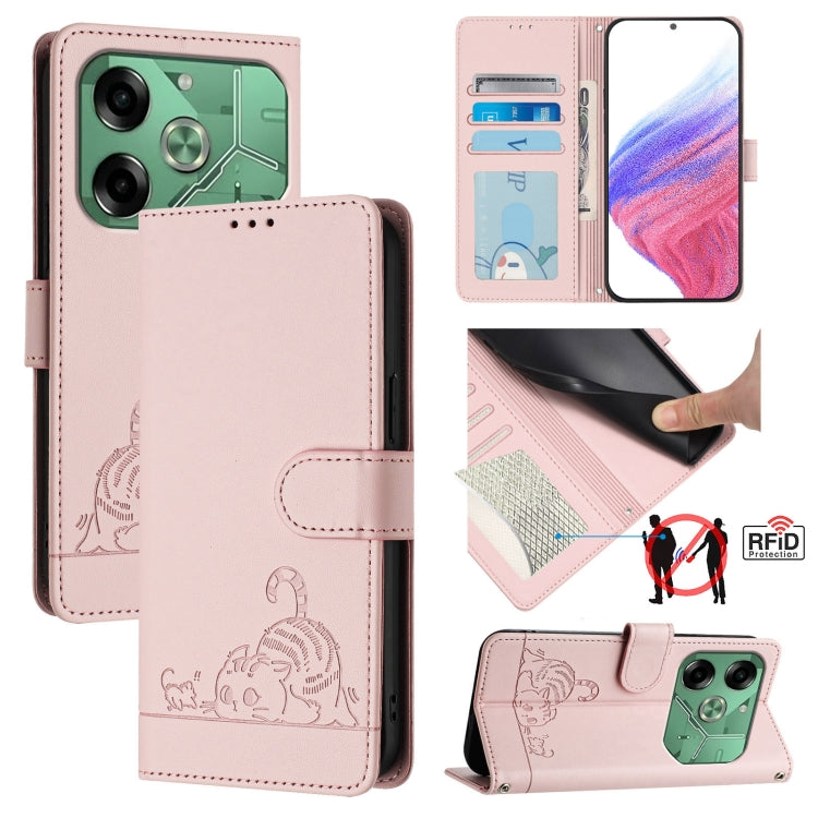 Cat Rat Embossed Pattern RFID Leather Phone Case with Lanyard, For Tecno Pova 6 4G, For Tecno Camon 30 Pro 5G, For Tecno Camon 30 5G CL7, For Tecno Camon 30 4G, For Tecno Camon 30 5G, For Tecno Spark 20 Pro+, For Tecno Spark 20 Pro, For Tecno Spark 20C...