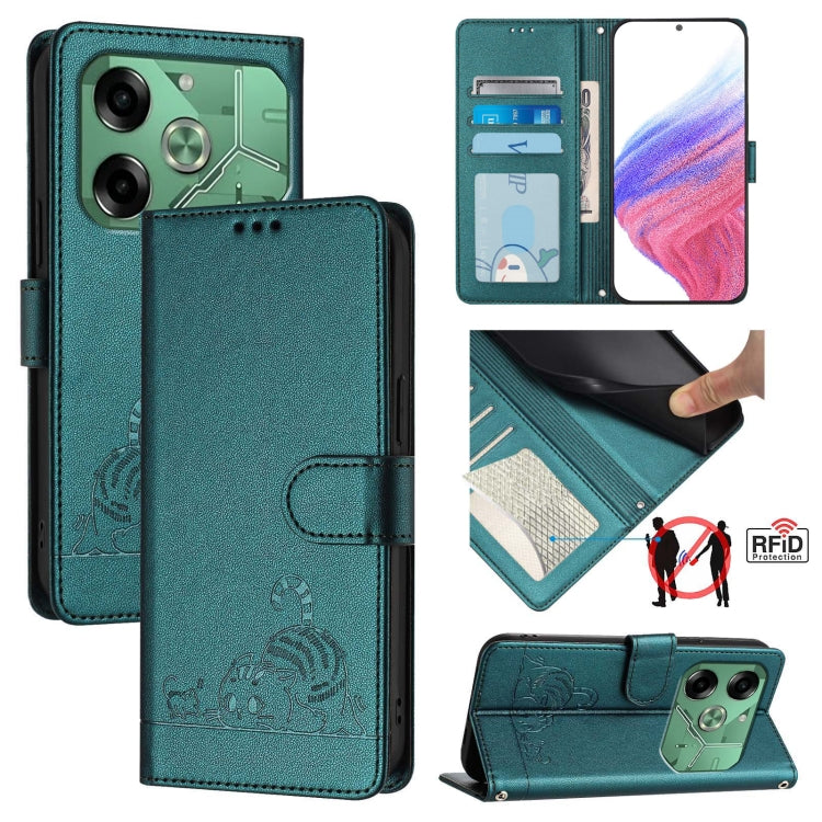 Cat Rat Embossed Pattern RFID Leather Phone Case with Lanyard, For Tecno Pova 6 4G, For Tecno Camon 30 Pro 5G, For Tecno Camon 30 5G CL7, For Tecno Camon 30 4G, For Tecno Camon 30 5G, For Tecno Spark 20 Pro+, For Tecno Spark 20 Pro, For Tecno Spark 20C...