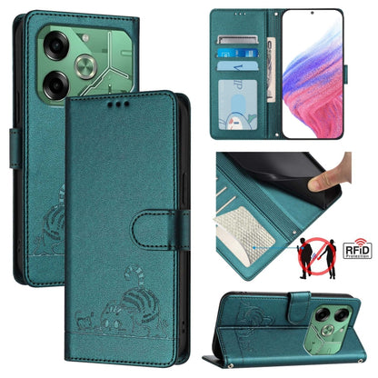 Cat Rat Embossed Pattern RFID Leather Phone Case with Lanyard, For Tecno Pova 6 4G, For Tecno Camon 30 Pro 5G, For Tecno Camon 30 5G CL7, For Tecno Camon 30 4G, For Tecno Camon 30 5G, For Tecno Spark 20 Pro+, For Tecno Spark 20 Pro, For Tecno Spark 20C...