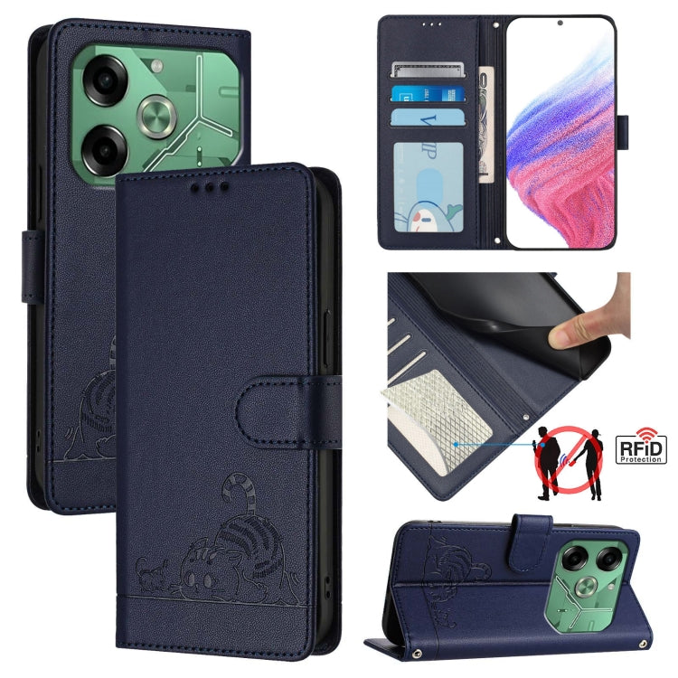 Cat Rat Embossed Pattern RFID Leather Phone Case with Lanyard, For Tecno Pova 6 4G, For Tecno Camon 30 Pro 5G, For Tecno Camon 30 5G CL7, For Tecno Camon 30 4G, For Tecno Camon 30 5G, For Tecno Spark 20 Pro+, For Tecno Spark 20 Pro, For Tecno Spark 20C...