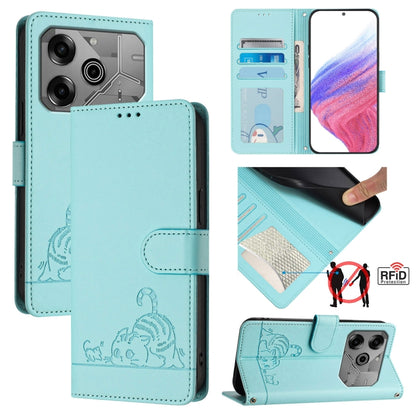 Cat Rat Embossed Pattern RFID Leather Phone Case with Lanyard, For Tecno Camon 50 Pro 4G, For Tecno Camon 50 4G, For Tecno Spark Slim 5G, For Tecno Camon 40 Premier, For Tecno Spark 30C 5G / Pop 9 5G, For Tecno Spark 30 5G                              ...