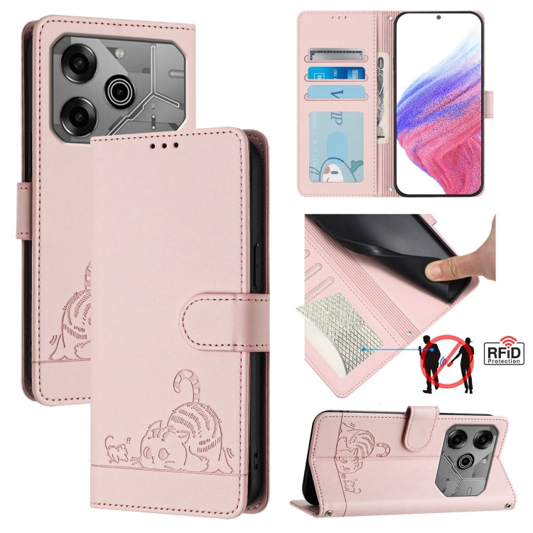 Cat Rat Embossed Pattern RFID Leather Phone Case with Lanyard, For Tecno Camon 50 Pro 4G, For Tecno Camon 50 4G, For Tecno Spark Slim 5G, For Tecno Camon 40 Premier, For Tecno Spark 30C 5G / Pop 9 5G, For Tecno Spark 30 5G                              ...