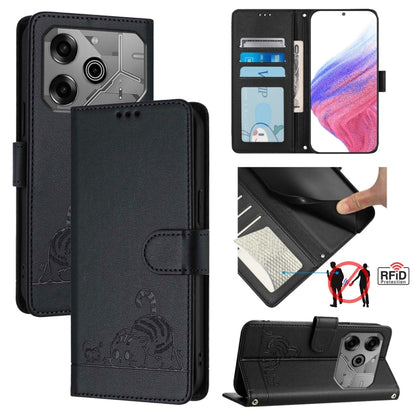 Cat Rat Embossed Pattern RFID Leather Phone Case with Lanyard, For Tecno Camon 50 Pro 4G, For Tecno Camon 50 4G, For Tecno Spark Slim 5G, For Tecno Camon 40 Premier, For Tecno Spark 30C 5G / Pop 9 5G, For Tecno Spark 30 5G                              ...