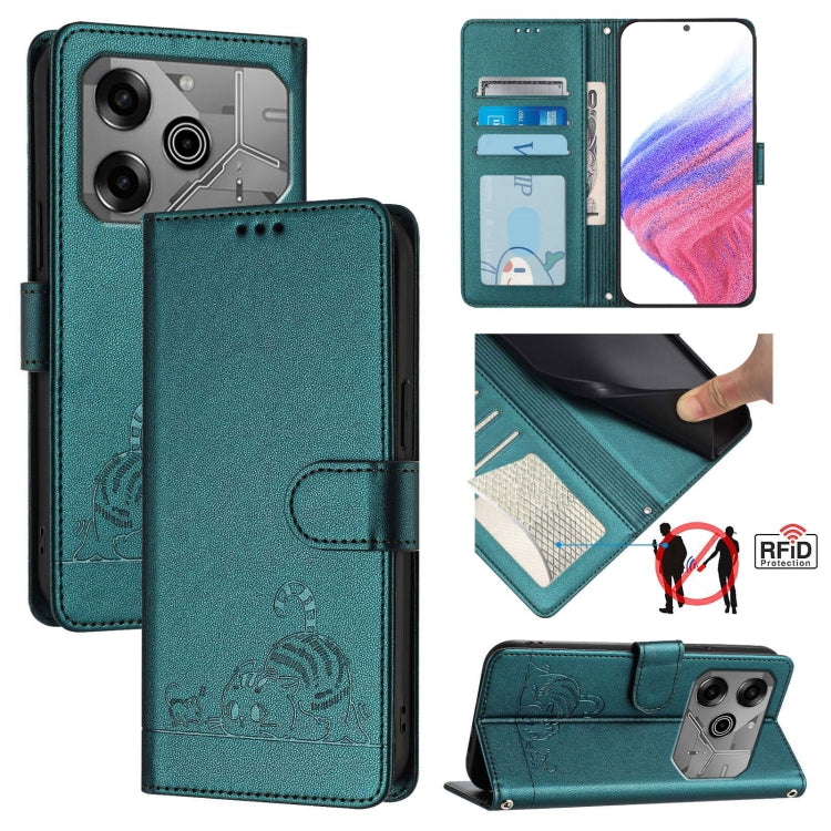 Cat Rat Embossed Pattern RFID Leather Phone Case with Lanyard, For Tecno Camon 50 Pro 4G, For Tecno Camon 50 4G, For Tecno Spark Slim 5G, For Tecno Camon 40 Premier, For Tecno Spark 30C 5G / Pop 9 5G, For Tecno Spark 30 5G                              ...