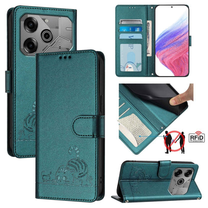 Cat Rat Embossed Pattern RFID Leather Phone Case with Lanyard, For Tecno Camon 50 Pro 4G, For Tecno Camon 50 4G, For Tecno Spark Slim 5G, For Tecno Camon 40 Premier, For Tecno Spark 30C 5G / Pop 9 5G, For Tecno Spark 30 5G                              ...
