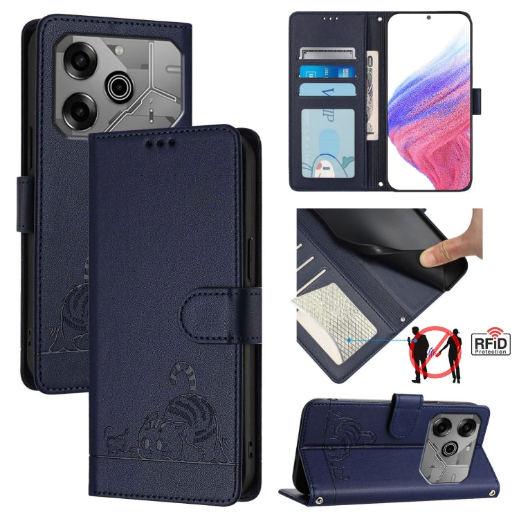 Cat Rat Embossed Pattern RFID Leather Phone Case with Lanyard, For Tecno Camon 50 Pro 4G, For Tecno Camon 50 4G, For Tecno Spark Slim 5G, For Tecno Camon 40 Premier, For Tecno Spark 30C 5G / Pop 9 5G, For Tecno Spark 30 5G                              ...