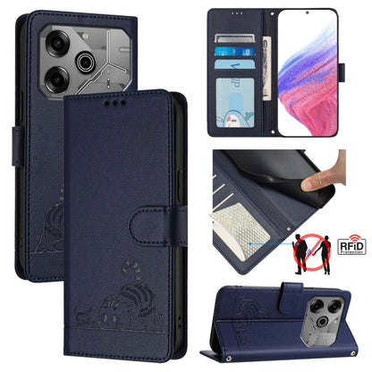 Cat Rat Embossed Pattern RFID Leather Phone Case with Lanyard, For Tecno Camon 50 Pro 4G, For Tecno Camon 50 4G, For Tecno Spark Slim 5G, For Tecno Camon 40 Premier, For Tecno Spark 30C 5G / Pop 9 5G, For Tecno Spark 30 5G                              ...