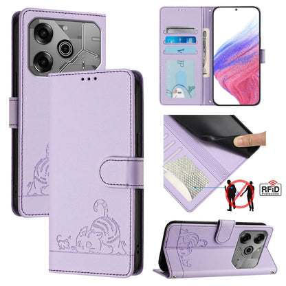 Cat Rat Embossed Pattern RFID Leather Phone Case with Lanyard, For Tecno Camon 50 Pro 4G, For Tecno Camon 50 4G, For Tecno Spark Slim 5G, For Tecno Camon 40 Premier, For Tecno Spark 30C 5G / Pop 9 5G, For Tecno Spark 30 5G                              ...
