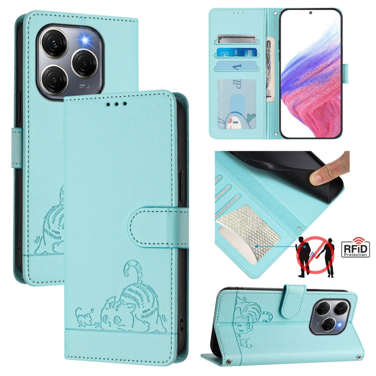 Cat Rat Embossed Pattern RFID Leather Phone Case with Lanyard, For Tecno Camon 50 Pro 4G, For Tecno Camon 50 4G, For Tecno Spark Slim 5G, For Tecno Camon 40 Premier, For Tecno Spark 30C 5G / Pop 9 5G, For Tecno Spark 30 5G                              ...