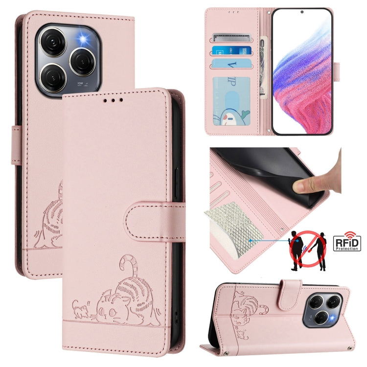 Cat Rat Embossed Pattern RFID Leather Phone Case with Lanyard, For Tecno Camon 50 Pro 4G, For Tecno Camon 50 4G, For Tecno Spark Slim 5G, For Tecno Camon 40 Premier, For Tecno Spark 30C 5G / Pop 9 5G, For Tecno Spark 30 5G                              ...