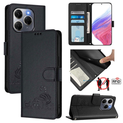 Cat Rat Embossed Pattern RFID Leather Phone Case with Lanyard, For Tecno Camon 50 Pro 4G, For Tecno Camon 50 4G, For Tecno Spark Slim 5G, For Tecno Camon 40 Premier, For Tecno Spark 30C 5G / Pop 9 5G, For Tecno Spark 30 5G                              ...