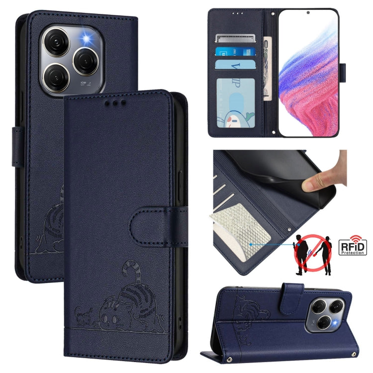 Cat Rat Embossed Pattern RFID Leather Phone Case with Lanyard, For Tecno Camon 50 Pro 4G, For Tecno Camon 50 4G, For Tecno Spark Slim 5G, For Tecno Camon 40 Premier, For Tecno Spark 30C 5G / Pop 9 5G, For Tecno Spark 30 5G                              ...