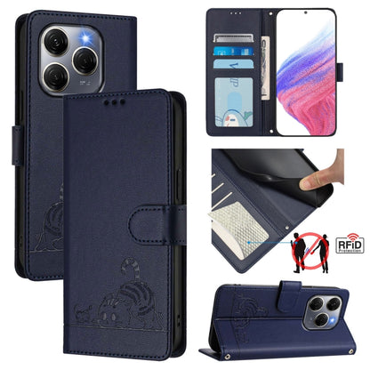 Cat Rat Embossed Pattern RFID Leather Phone Case with Lanyard, For Tecno Camon 50 Pro 4G, For Tecno Camon 50 4G, For Tecno Spark Slim 5G, For Tecno Camon 40 Premier, For Tecno Spark 30C 5G / Pop 9 5G, For Tecno Spark 30 5G                              ...