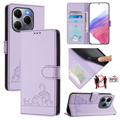Cat Rat Embossed Pattern RFID Leather Phone Case with Lanyard, For Tecno Camon 50 Pro 4G, For Tecno Camon 50 4G, For Tecno Spark Slim 5G, For Tecno Camon 40 Premier, For Tecno Spark 30C 5G / Pop 9 5G, For Tecno Spark 30 5G                              ...